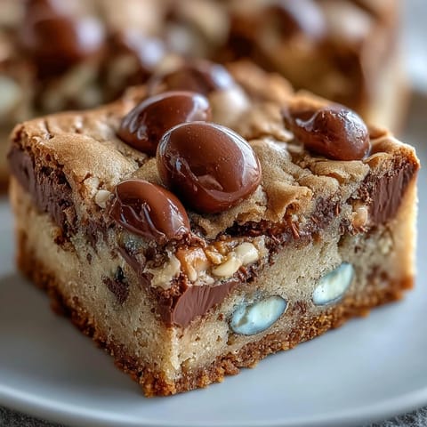 Peanut Butter Easter Egg Cookie Bars with colorful candy eggs and chocolate chips, perfect for spring celebrations.