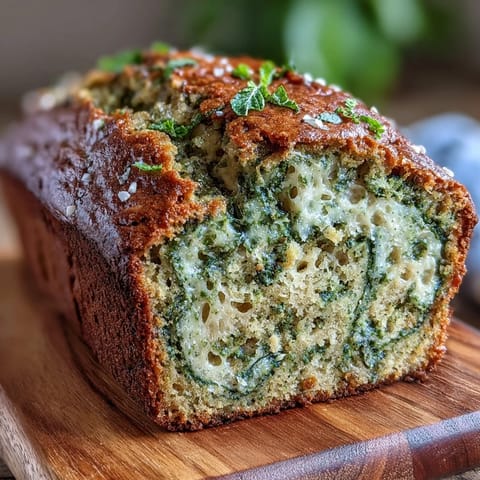 A moist banana bread with vibrant green matcha swirls, offering a perfect blend of earthy and sweet flavors.  