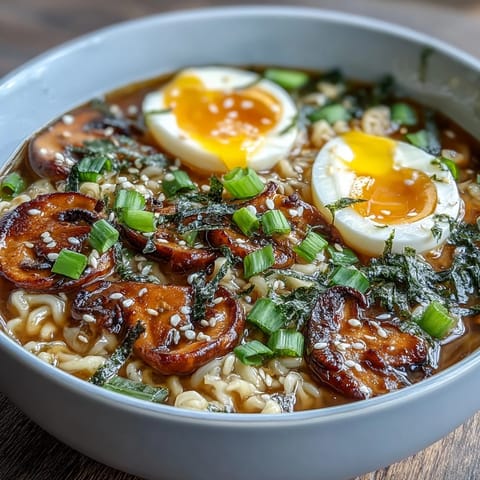 A steaming bowl of homemade miso ramen with rich broth, springy noodles, and a soft-boiled egg, garnished with mushrooms and green onions.