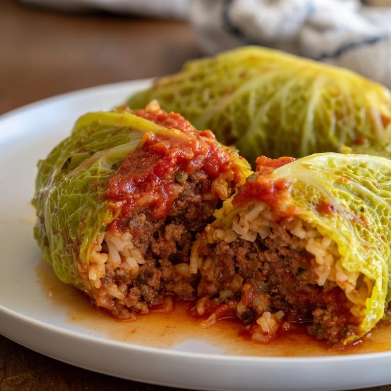 A batch of comfort food! Try this simple Gołąbki recipe; stuffed cabbage in tomato sauce.