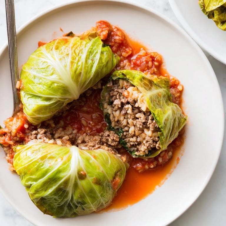 Homemade simple Gołąbki recipe, cabbage rolls filled with beef and rice, a savory delight.