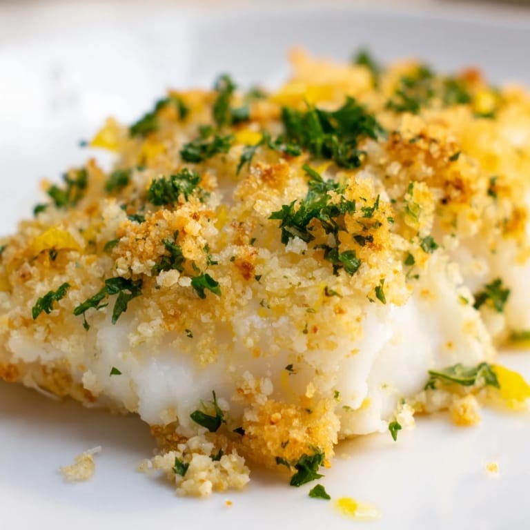 Mouthwatering image of baked cod fillets boasting a buttery Ritz cracker topping, freshly baked.