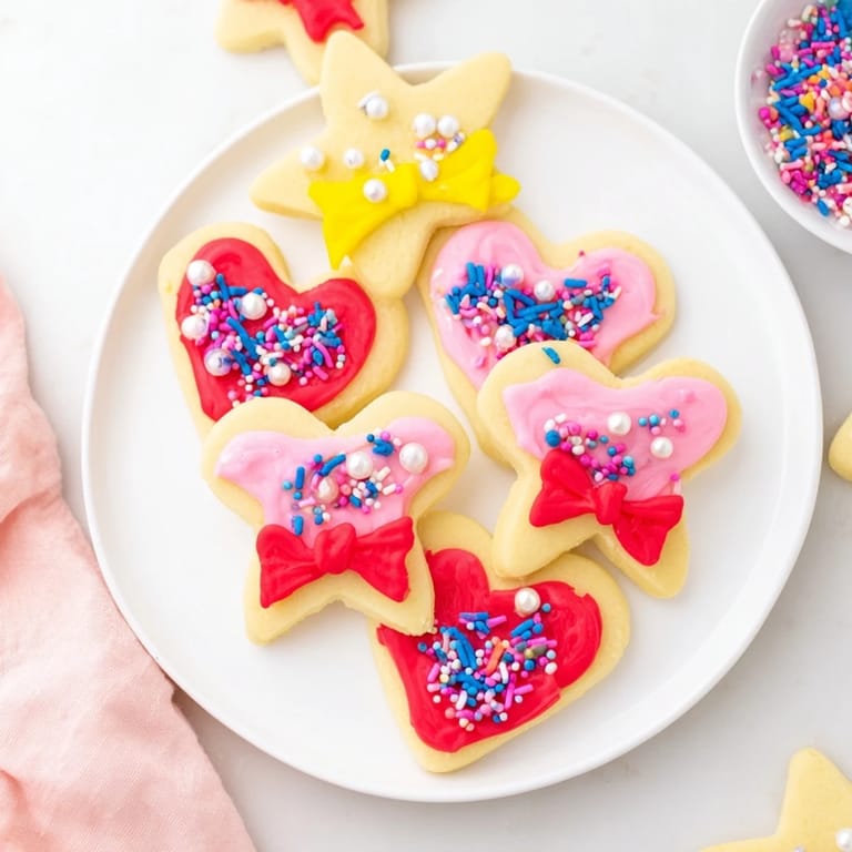 Eye-catching photo of decorated Pretty Bows Heart & Star Cookies shows a festive treat, perfect for gifting or enjoying.