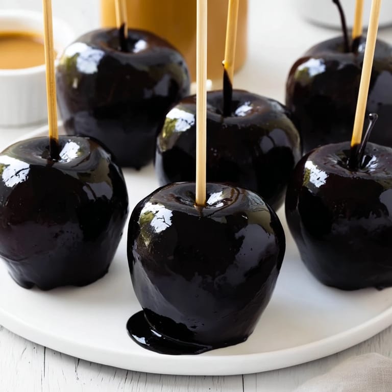 A gorgeous overhead shot shows crisp Poison Apples surrounded by colorful candies and dip.