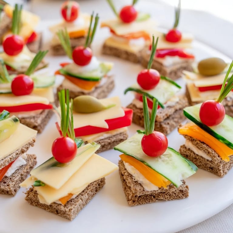 A close up of the impressive Urban Skyscraper Appetizers, ready with olives and chives.