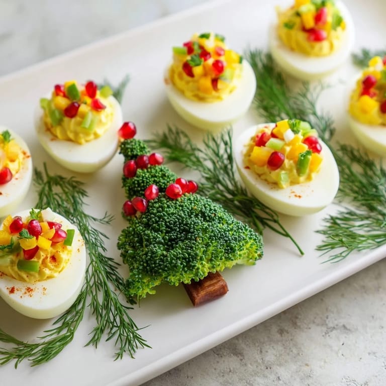 Beautiful Christmas Tree Deviled Eggs, piled high with a delectable yolk filling and paprika dusting.