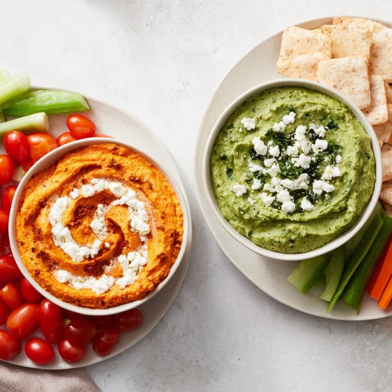 A close-up of a holiday Festive Dip appetizer board with colorful vegetables and gluten-free crackers.