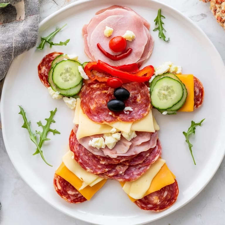 Holiday-ready savory gingerbread man charcuterie: a visually stunning appetizer platter featuring meats, cheese, and vibrant garnishes.