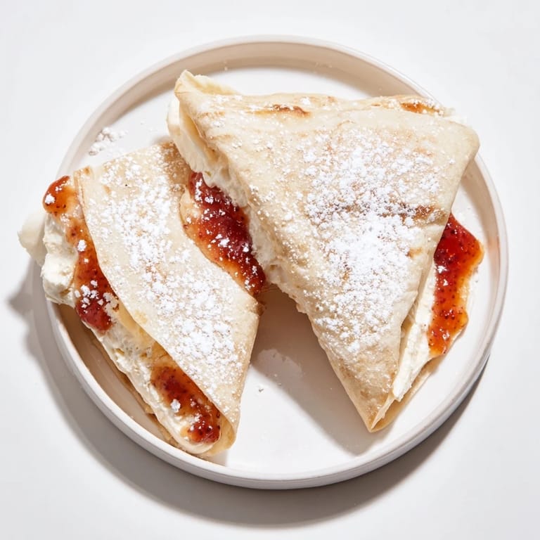 Easy-to-make Snow Angel Tortilla Wraps showcase jam and creamy cheese inside soft tortilla wraps.