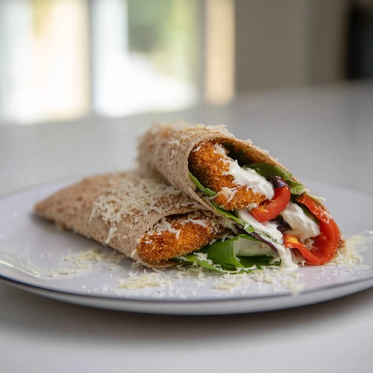 These Santa Hat Chicken Caesar Wraps feature golden, crunchy chicken strips wrapped in a whole wheat tortilla.