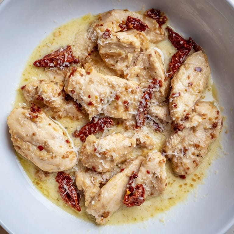 Savor the flavors: Rich, creamy Marry Me Chicken recipe, crowned with Parmesan cheese snow, perfect for a romantic meal.