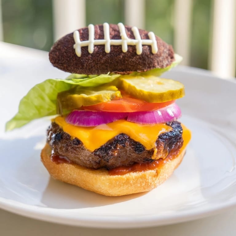 Delicious American Football Oval Burger Platter, featuring mini burgers shaped like footballs and surrounded by crispy fries.