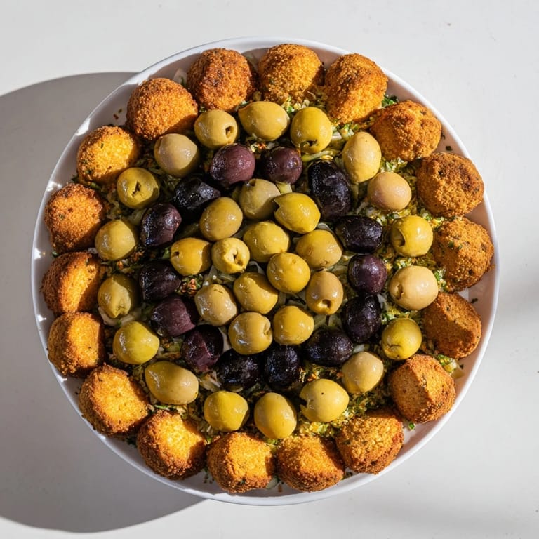 Imagine a festive Roman Colosseum snack platter, olives and crackers making a fun, tasty appetizer.