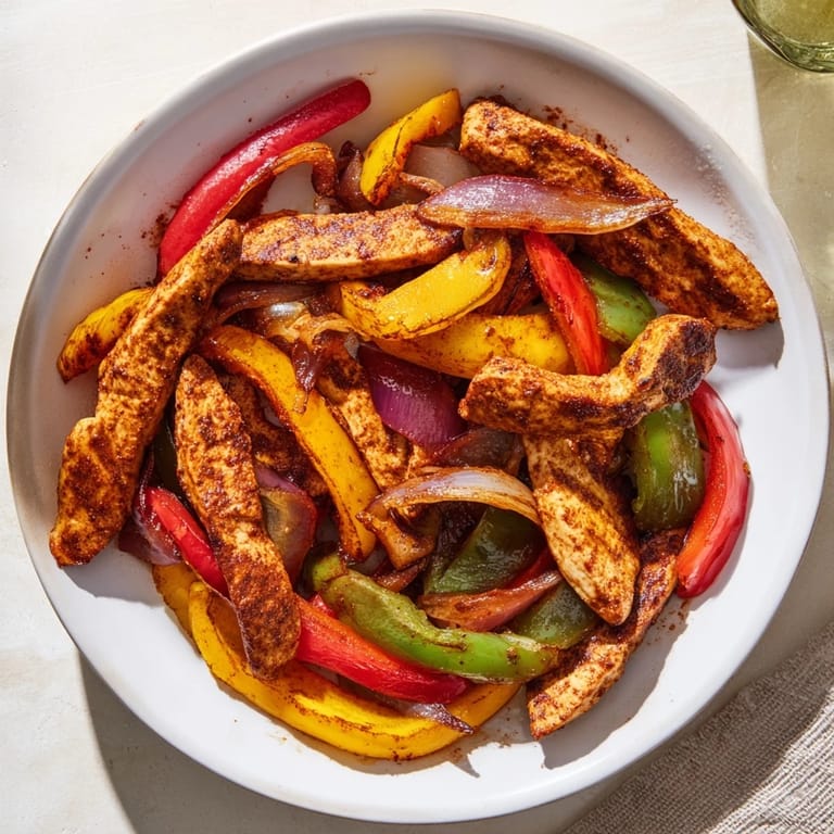 Tender Sheet-Pan Chicken Fajitas, ready to be wrapped in a warm tortilla with fresh cilantro and lime.