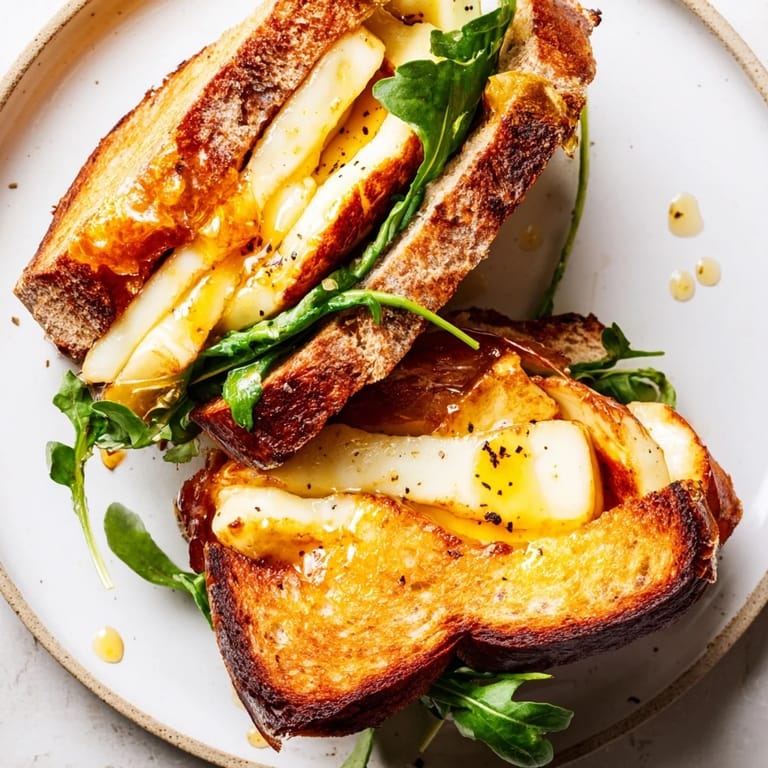 Close-up of a perfectly toasted Crispy Halloumi Grilled Cheese, oozing with melted, salty halloumi.