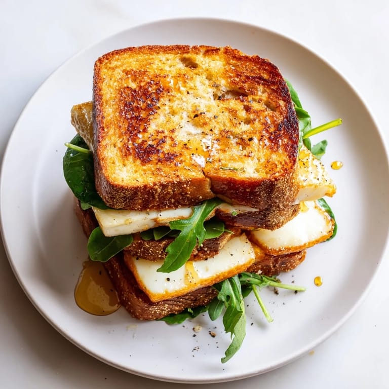 Enjoy the Mediterranean-inspired Crispy Halloumi Grilled Cheese sandwich fresh off the skillet, crispy and delicious.
