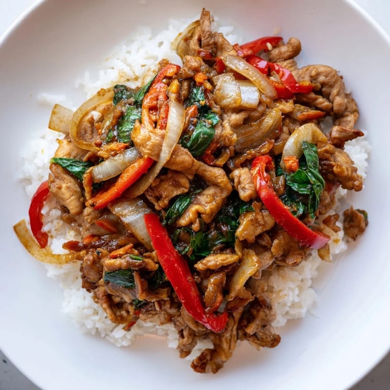Savory and flavorful Thai Basil Chicken Bowls, a quick and easy homemade meal.