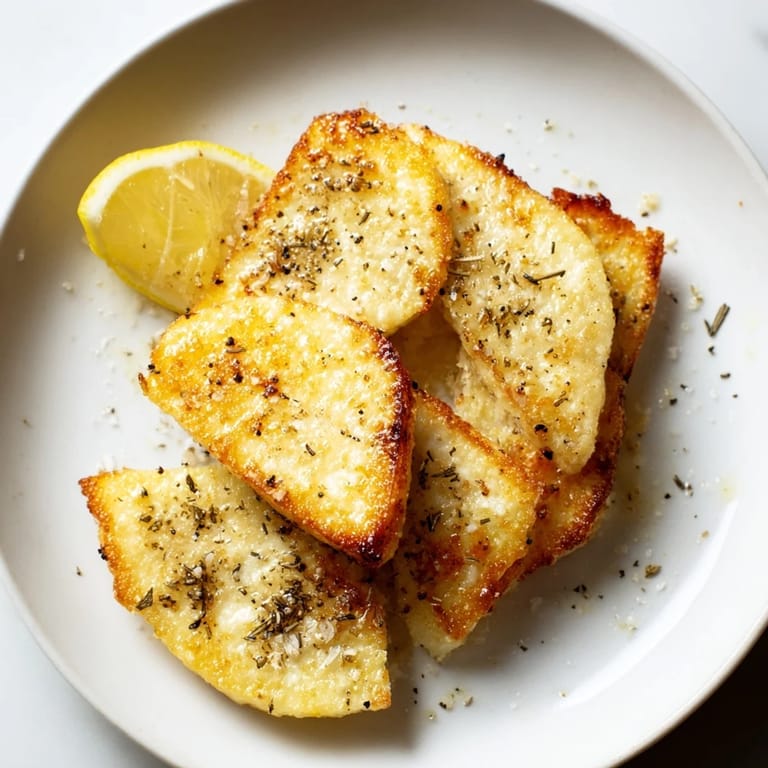 Close-up of crispy, fried Greek saganaki cheese, dusted with oregano and pepper, served hot.