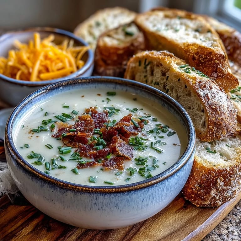 Cream of Potato Soup simmering in a pot, featuring a velvety texture with hints of nutmeg and black pepper.