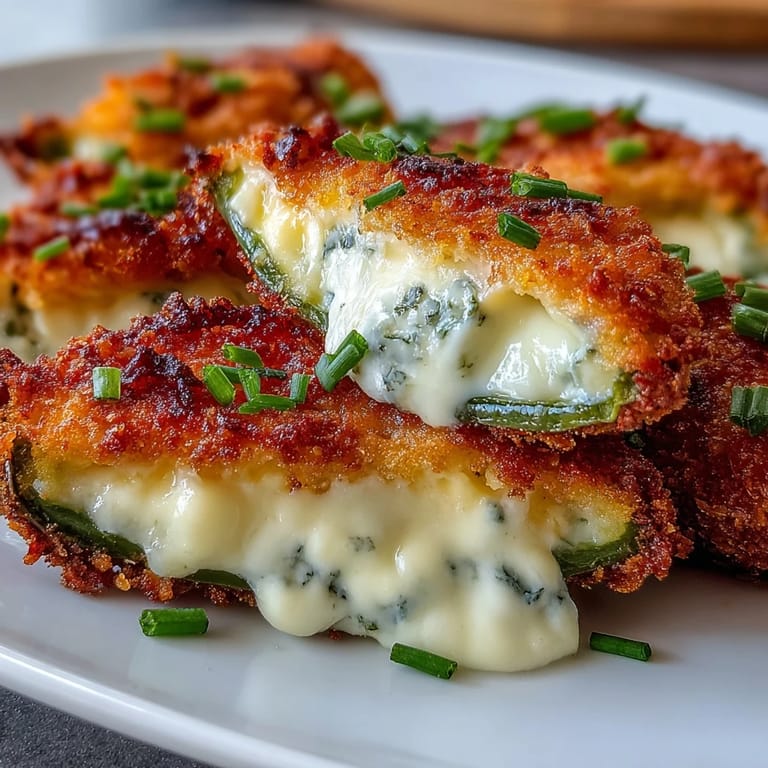 Freshly cooked Air Fryer Jalapeño Poppers with melted cheese oozing out, served on a rustic wooden board with chives.