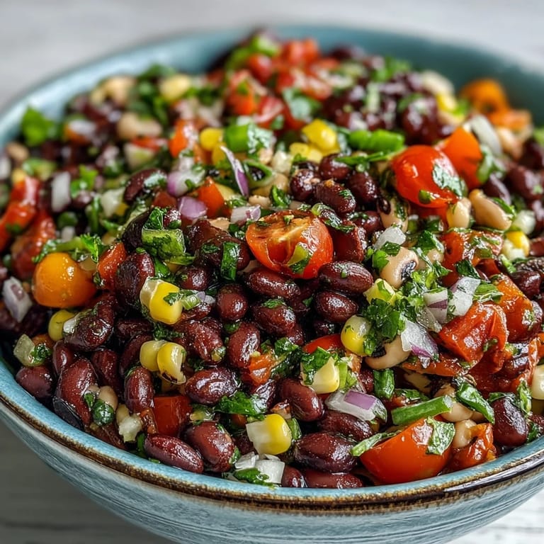 Cold Cowboy Caviar appetizer in a rustic bowl, mixed with black-eyed peas and jalapeños, perfect for a backyard barbecue side dish.