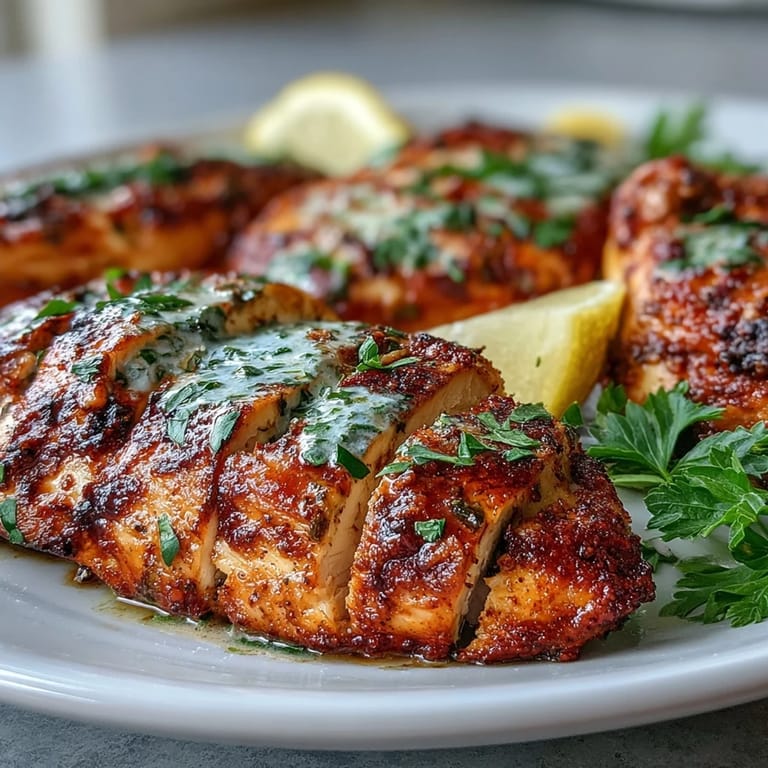 Tender Oven Baked Chicken Breast resting on a baking sheet, drizzled with olive oil and savory spices.