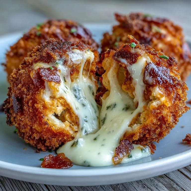 A rustic platter of Buffalo Chicken Bacon Mozzarella Bombs garnished with parsley and extra bacon crumbles, ready to enjoy.