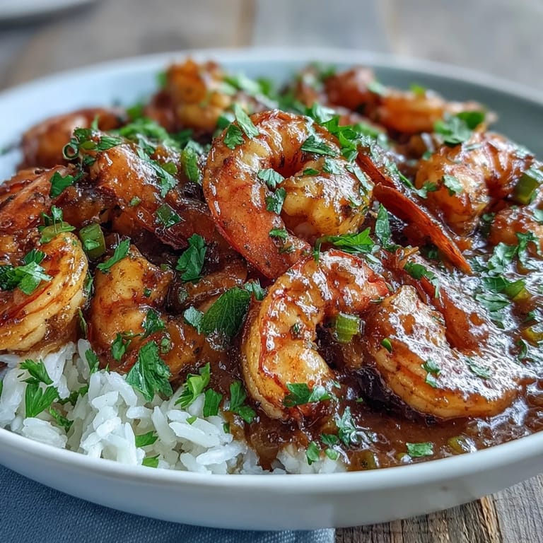 Steaming Classic New Orleans Étouffée with succulent shrimp and a flavorful Cajun spice sauce served over rice.