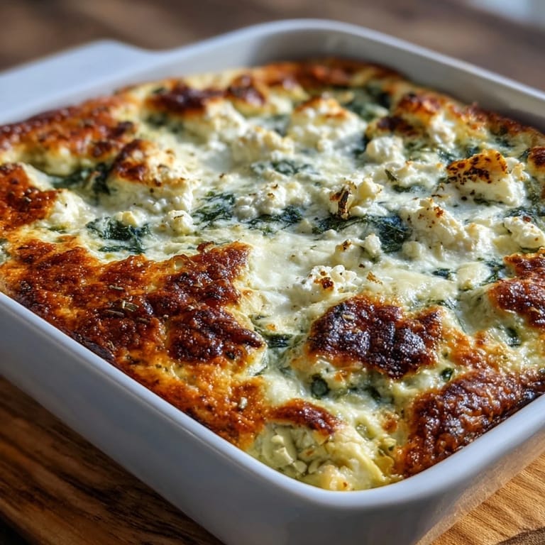 Creamy High Protein Spinach Artichoke Bake scooped onto a plate, revealing savory spinach and artichoke layers perfect for meal prep.
