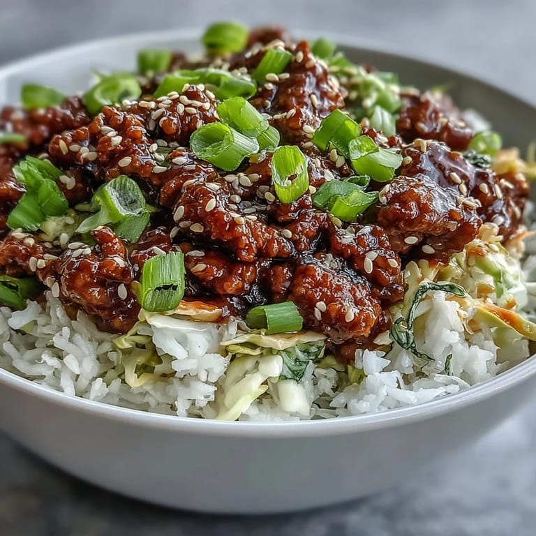 A steaming skillet of savory Egg Roll in a Bowl is topped with fresh green onions and sesame seeds.