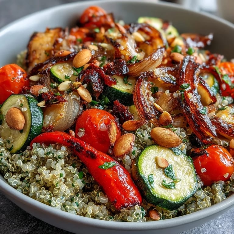 Serve the Veggie and Quinoa Power Bowl with lemon vinaigrette for a zesty vegetarian dinner or refreshing cold lunch.