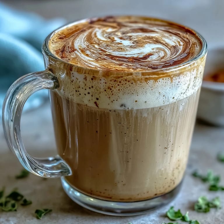 Enjoying a warm, dairy-free Hojicha Latte with Vanilla Extract topped with light foam, perfect for a soothing afternoon treat.