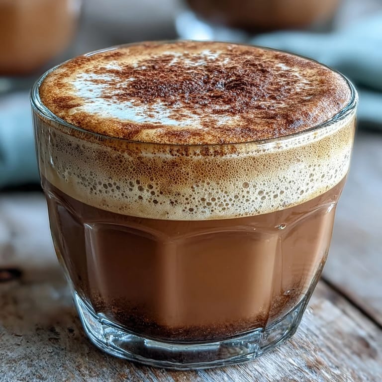 A frothy hojicha flat white with warm, earthy notes, ideal for a cozy afternoon break.