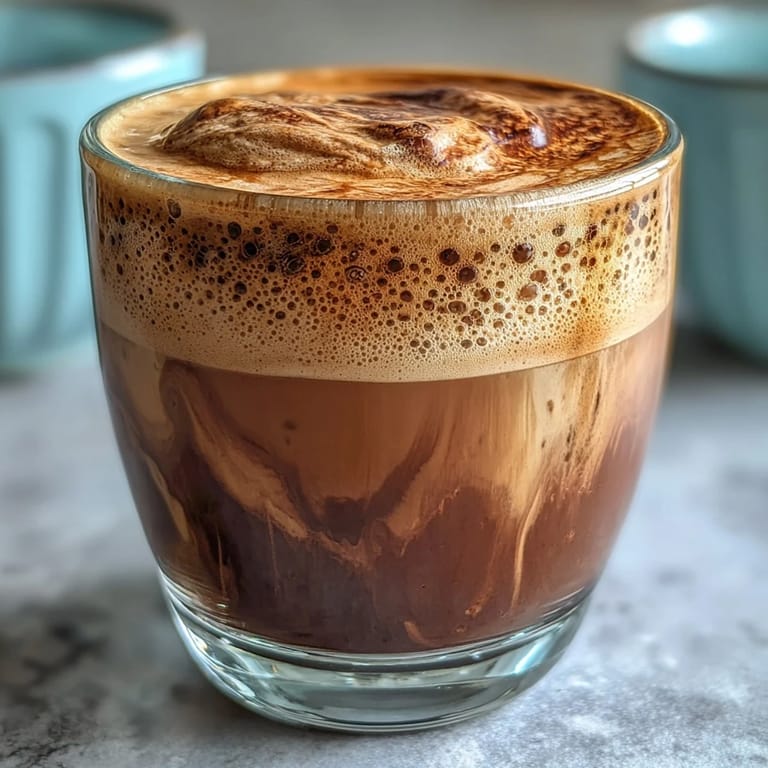 Hot Hojicha Cortado topped with velvety foam, paired with pastries for a cozy afternoon.