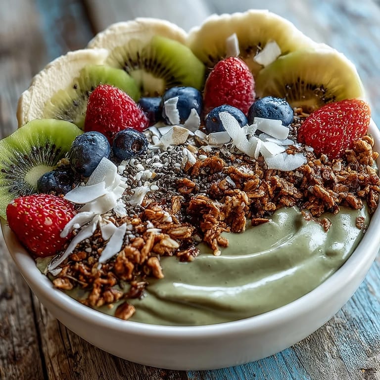 This creamy Hojicha Smoothie Bowl features banana, almond milk, and crunchy granola for a nourishing Japanese-inspired breakfast.