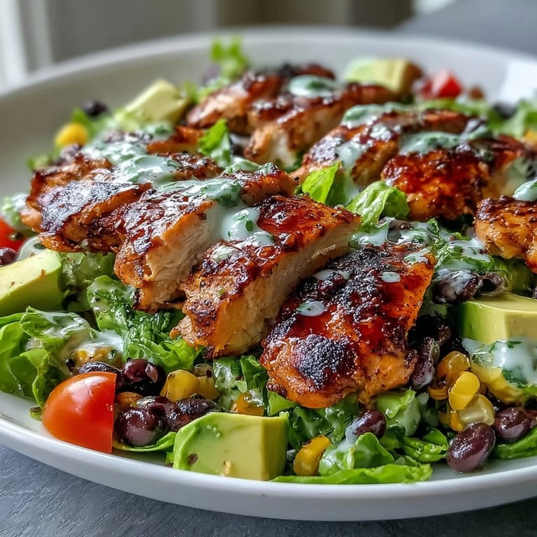 A close-up shows creamy zesty lime-cilantro dressing drizzled over the vibrant salad, garnished with red onion and cheddar cheese.
