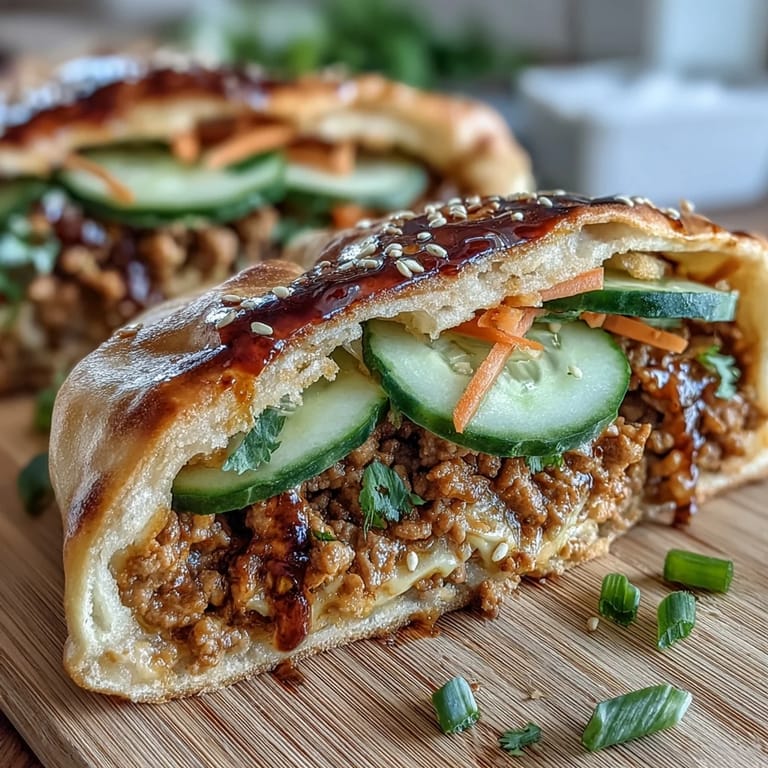 Close-up of warm stuffed naan, featuring savory turkey filling and fresh herbs, perfect for a quick dinner.
