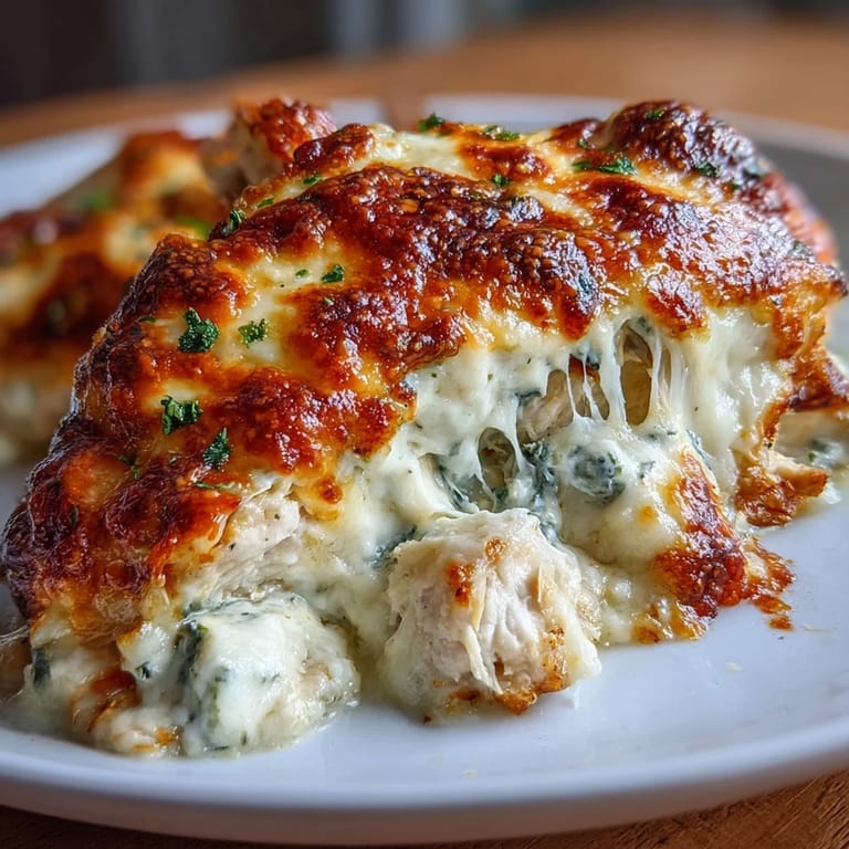 Baked chicken breasts smothered in rich spinach artichoke dip, perfect for gluten-free and keto diets.
