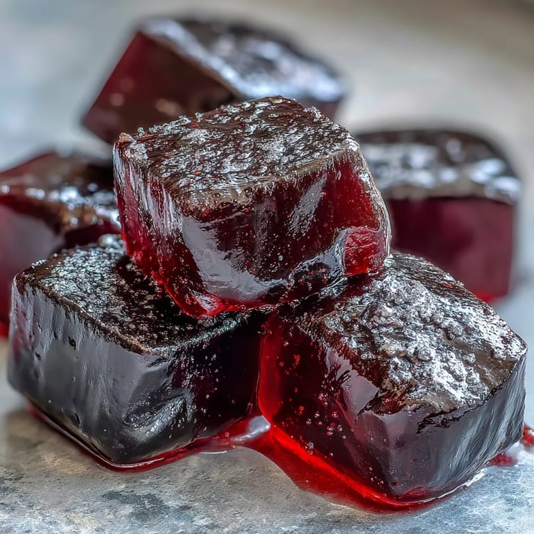 Hand-cut squares of tart black currant and aromatic licorice candy, perfect for sharing or gifting in a vintage tin.