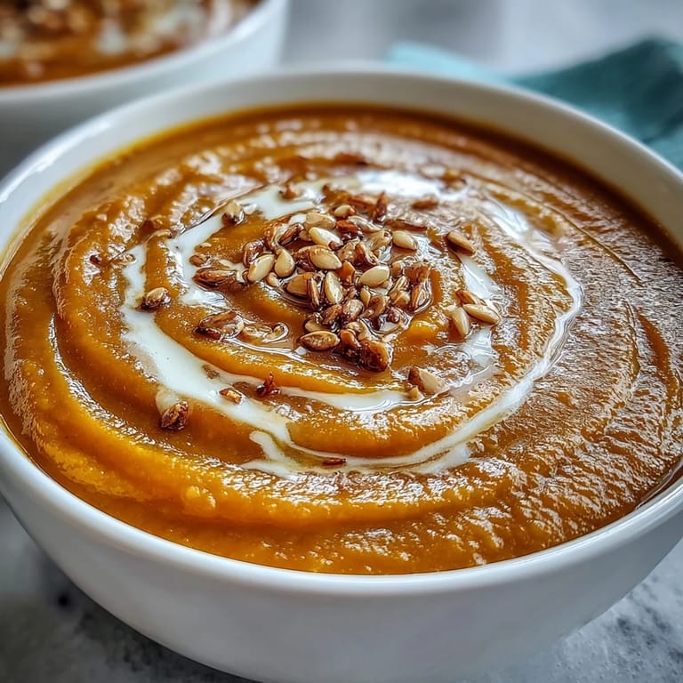 Silky roasted butternut squash soup blended with miso paste, ginger, and aromatic vegetables for depth.