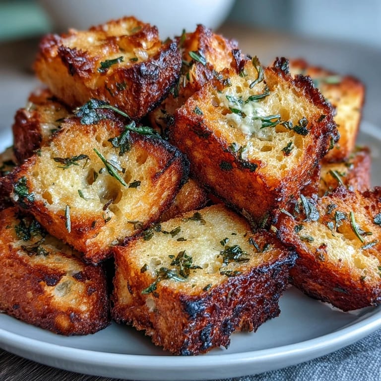 Flavorful sourdough croutons made in the air fryer with garlic, herbs, and olive oil, delivering crispy texture and savory aroma in minutes.