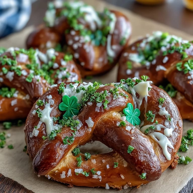 Crunchy pretzel shamrocks dipped in vibrant green candy melts and decorated with festive sprinkles.