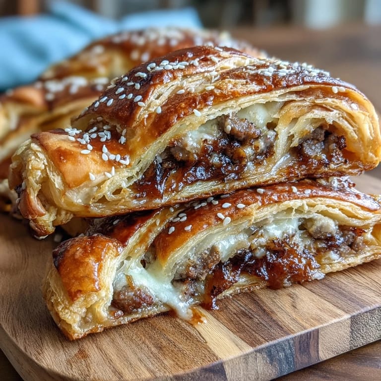 Classic party appetizer featuring mini hot dogs in buttery crescent dough, baked until golden and paired with zesty mustard dip.