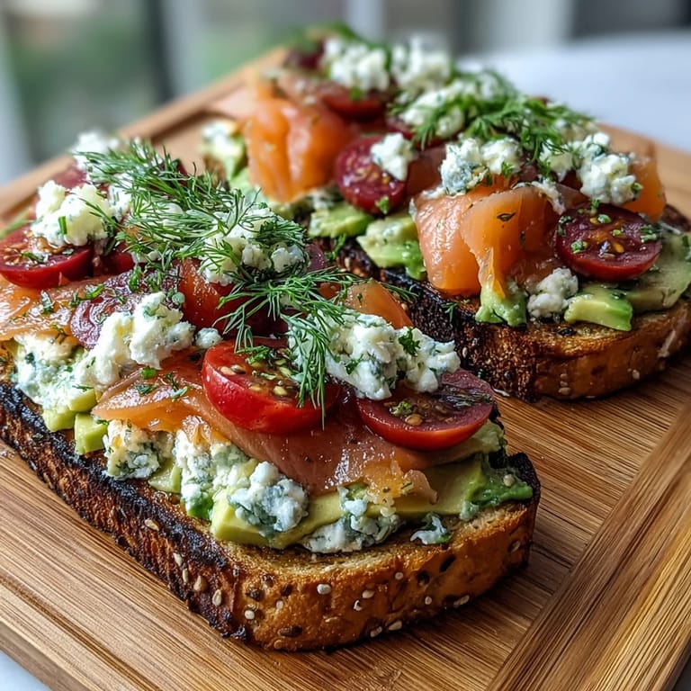 Colorful avocado toast platter with smoked salmon, fresh vegetables, and herbs, perfect for a festive spring brunch gathering.