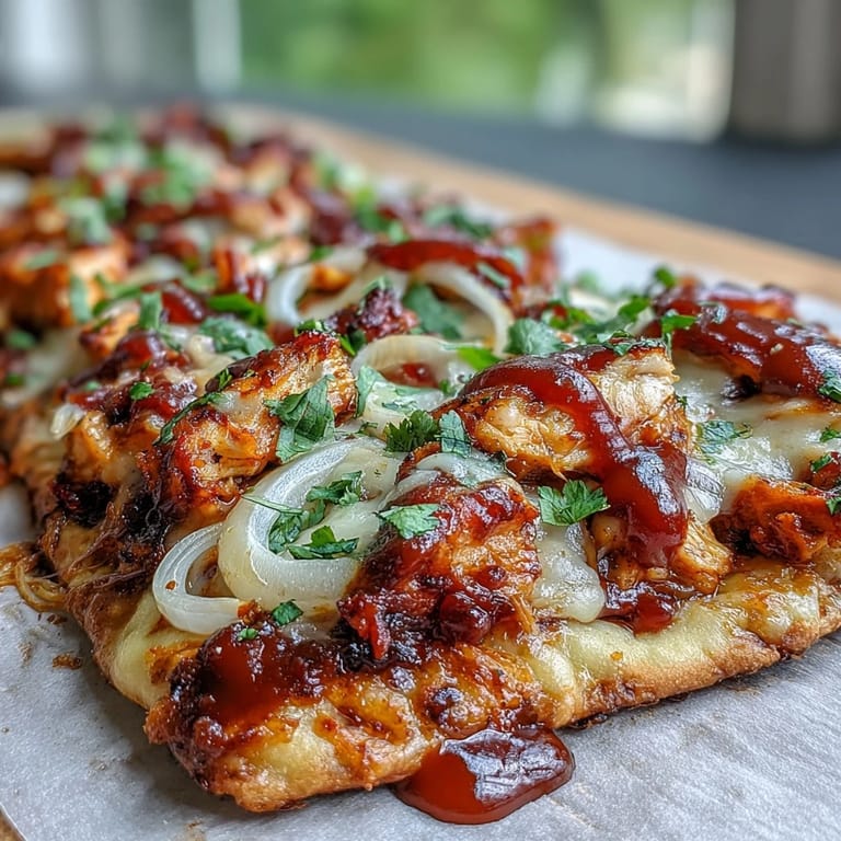 Crispy flatbread pizza loaded with BBQ chicken, melty mozzarella, and fresh cilantro, ideal for a quick and satisfying dinner.