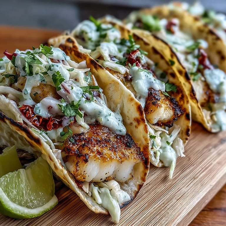 Grilled fish tacos bursting with coconut and lime flavor, topped with crunchy red cabbage slaw and creamy coconut lime sauce.