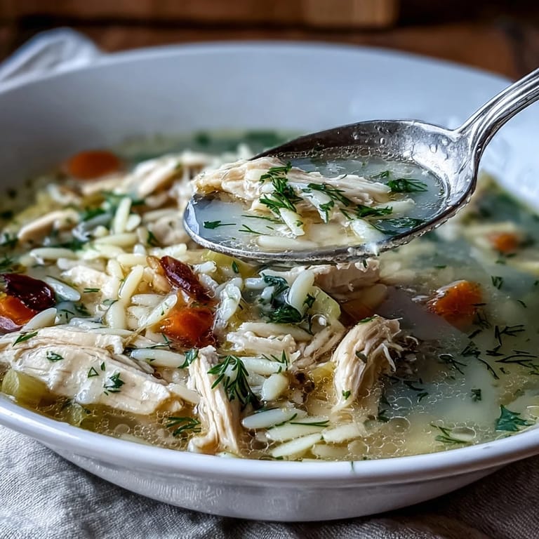Aromatic Greek Lemon Chicken Soup with silky egg-lemon sauce, tender chicken, and fresh herbs for a warming meal.