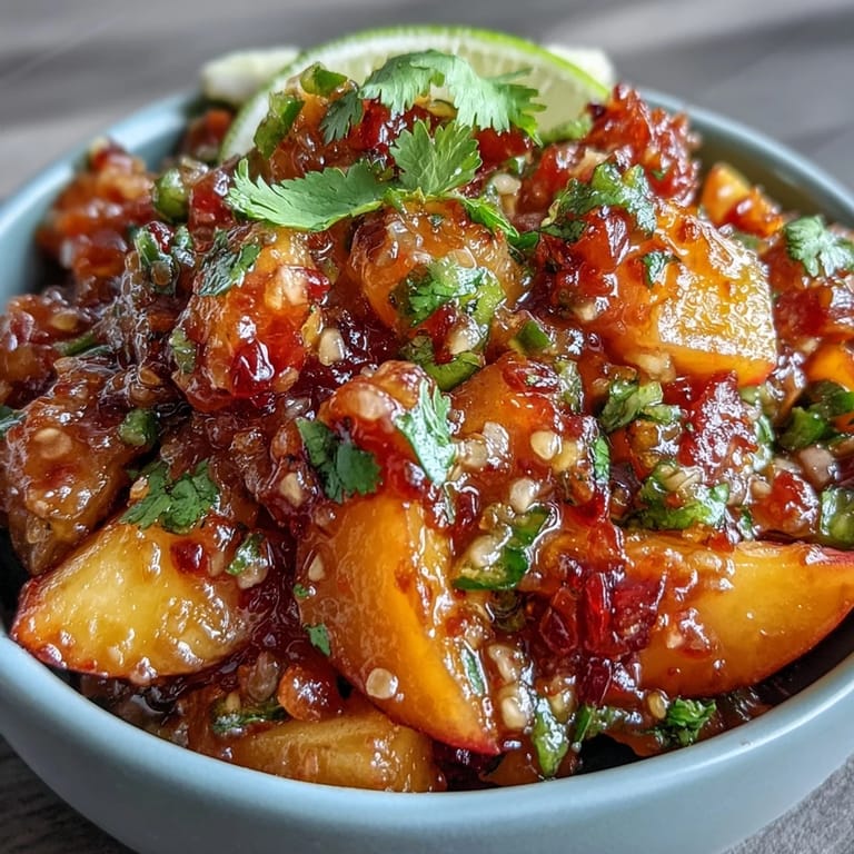 Bright Peach Jalapeño Salsa cooling grilled fish, a burst of summer flavor.