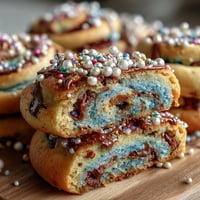 Colorful pastel swirl cookies inspired by Cookie Run Kingdom, with soft buttery texture and festive sprinkles on top.  