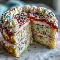 Vibrant Spring Funfetti Cake with pastel buttercream swirls, perfect for cheerful celebrations.  